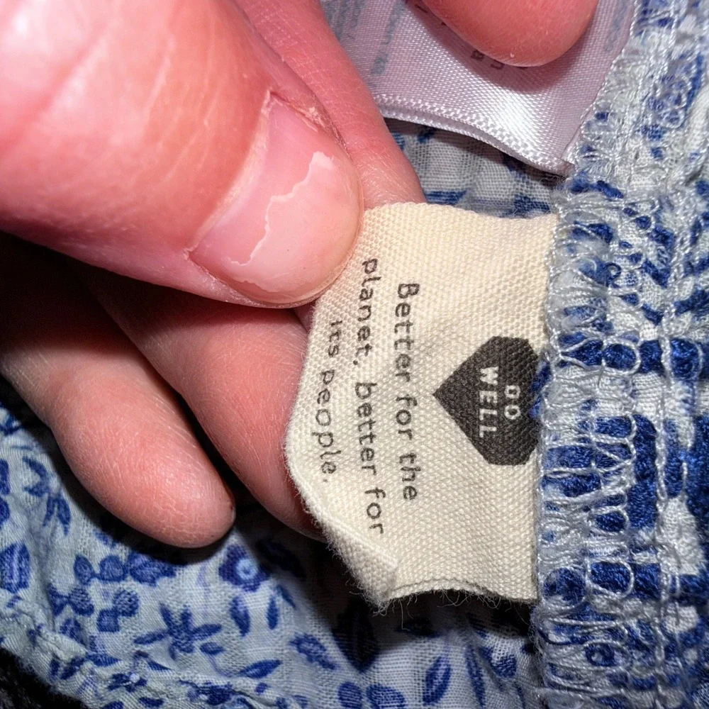 Madewell Blouse Women 4X Excellent BlueWhite Floral Smocked Embroider Cotton Top